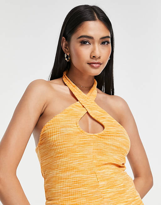 Vero Moda - Top met halternek in oranje melange