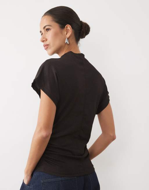 Vero Moda top met kapmouwen en rimpeldetail in chocoladebruin, 4 van 4