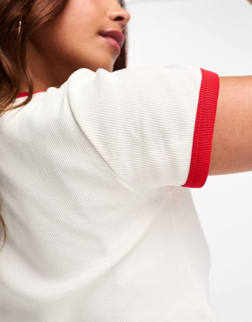 Vero Moda - Top met korte mouwen en contrasterend randje in wit en rood, 2 van 4
