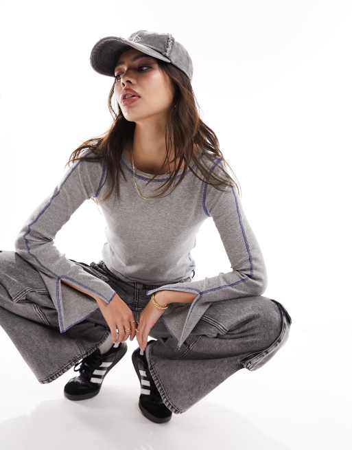 Vero Moda - Top met textuur en contrasterende stiksels in grijsblauw
