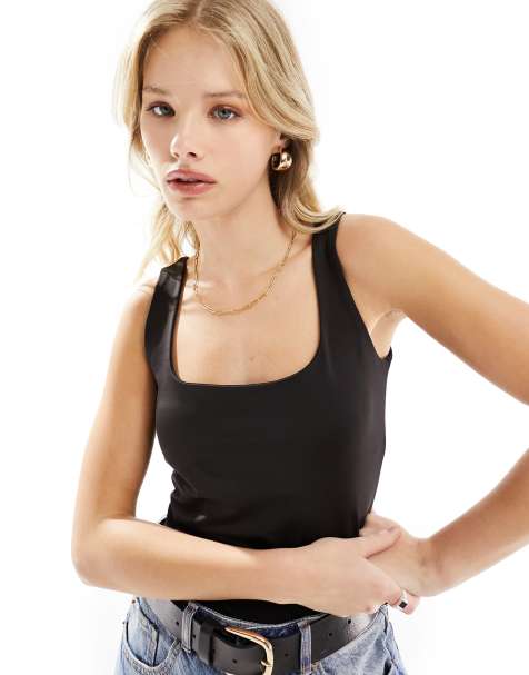 Vero Moda - Top multipositions en jersey à col carré - Noir - view 1