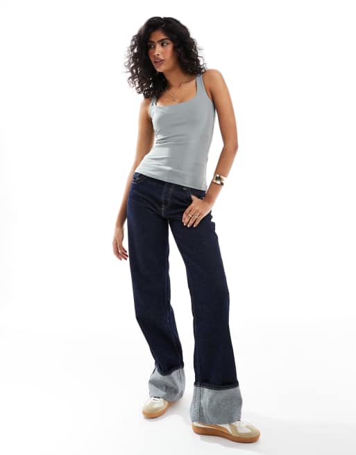 Vero Moda - Top multiposizione kaki con scollo squadrato, 2 di 4