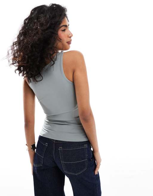 Vero Moda - Top multiposizione kaki con scollo squadrato, 4 di 4
