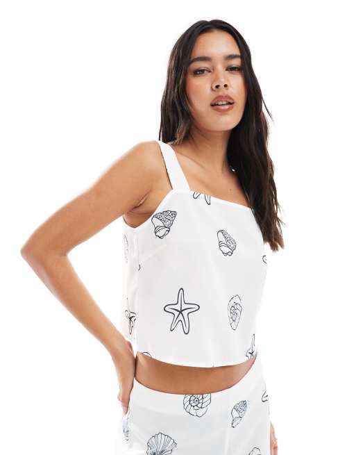 Vero Moda – Top na ramiączkach z kwadratowym dekoltem we wzór w muszle, część zestawu