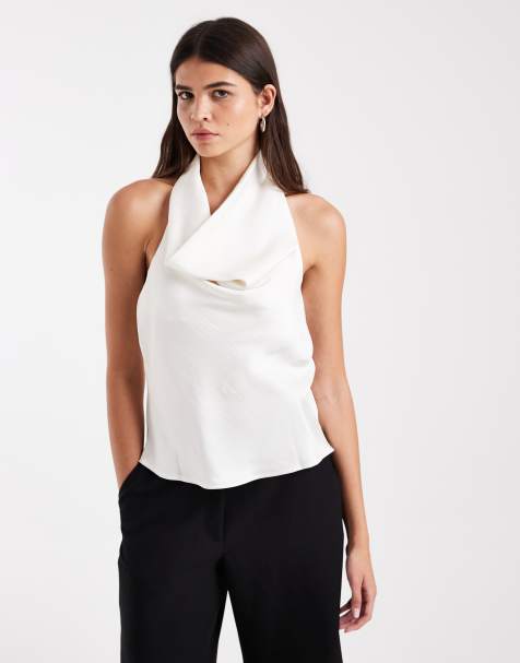 Vero Moda top sans manches à col halter en satin crème - view 1