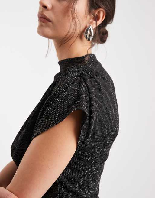 Vero Moda - Top sans manches à paillettes avec encolure bateau - Noir et argenté, 4 de 4