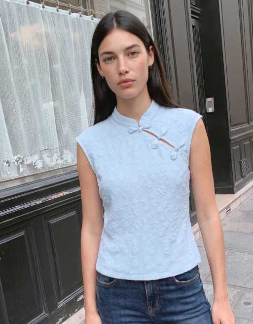 Vero Moda - Top sans manches en dentelle avec fermeture mandarine - Bleu pâle, 2 de 3