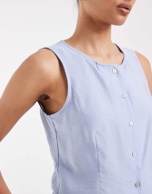 Vero Moda - Top senza maniche blu brunnera con bottoni sul davanti in coordinato, 3 di 4