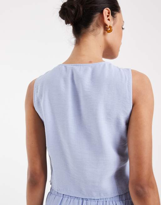 Vero Moda - Top senza maniche blu brunnera con bottoni sul davanti in coordinato, 4 di 4
