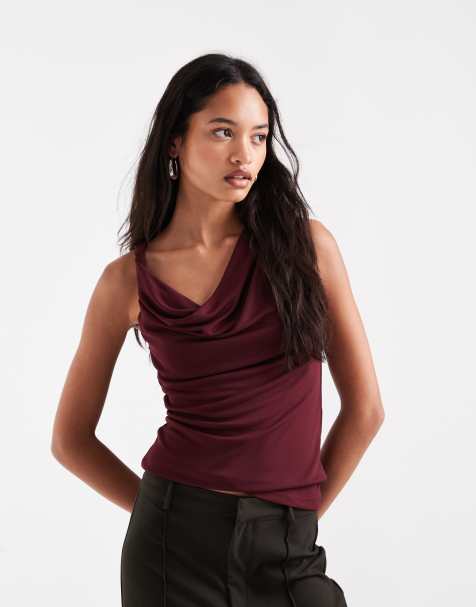 Vero Moda top senza maniche con collo a cascata bordeaux - view 1