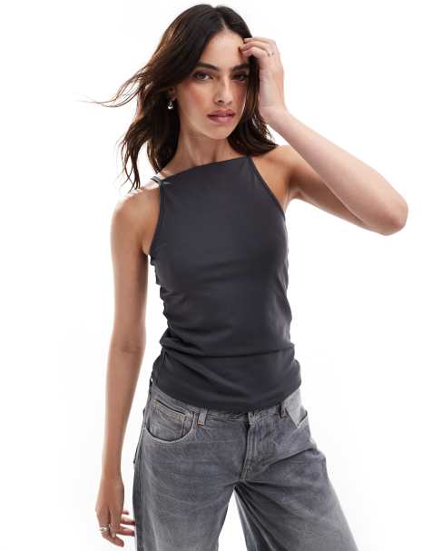 Vero Moda - Top senza maniche in jersey accollato grigio asfalto - view 1