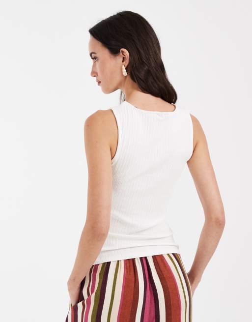 Vero Moda - Top senza maniche in jersey bianco a coste piatte con scollo a barchetta, 4 di 4