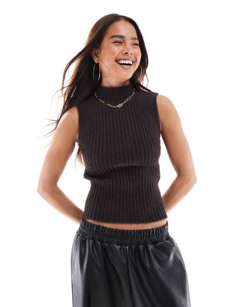 Vero Moda - Top senza maniche in maglia color cioccolato - view 1