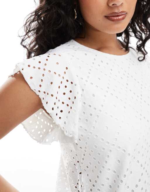 Vero Moda - Top senza maniche in pizzo di jersey bianco, 2 di 4