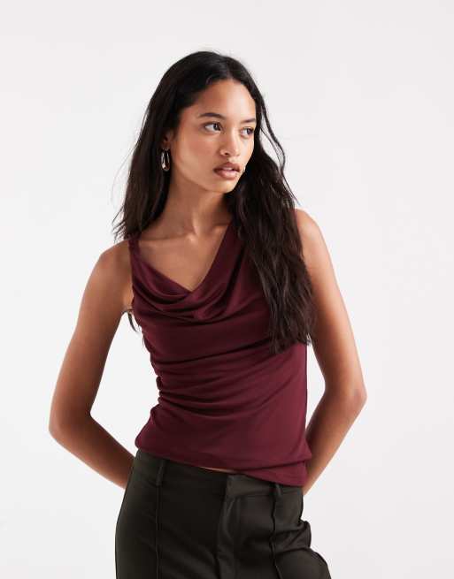 Vero Moda - top sin mangas con caída tipo cascada en burdeos, 1 de 4
