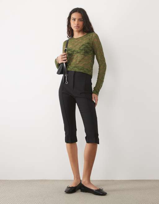 Vero Moda top testurizzato a maniche lunghe con girocollo a quadri verde, 4 di 4