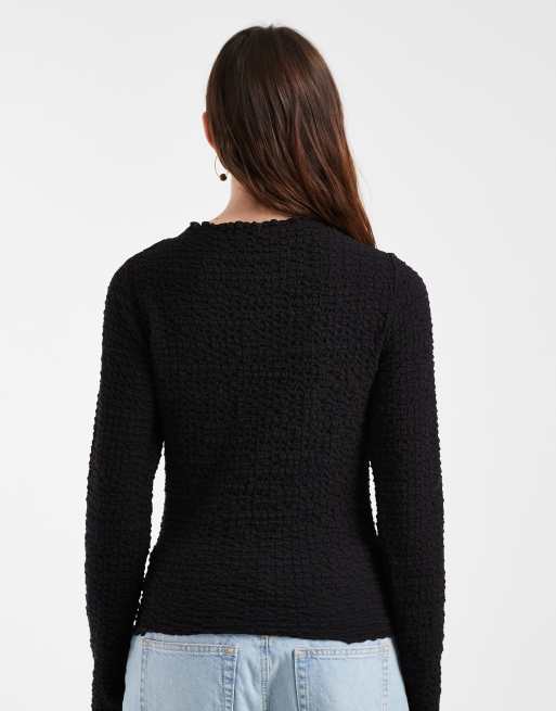 Vero Moda top texturé à manches longues avec bord ondulé noir, 4 de 4