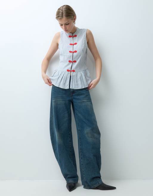 Vero Moda top texturizado sin mangas de conjunto a rayas azules, 2 de 5