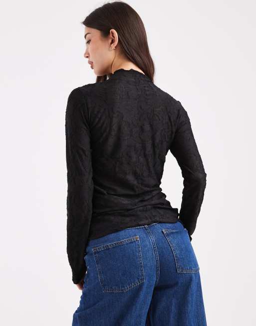 Vero Moda - Top transparent effet dévoré à fleurs avec manches longues - Noir, 4 de 4