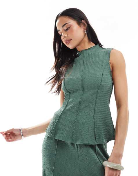 Vero Moda - Top van getextureerde jersey met siernaden in dennengroen, deel van co-ord set - view 1