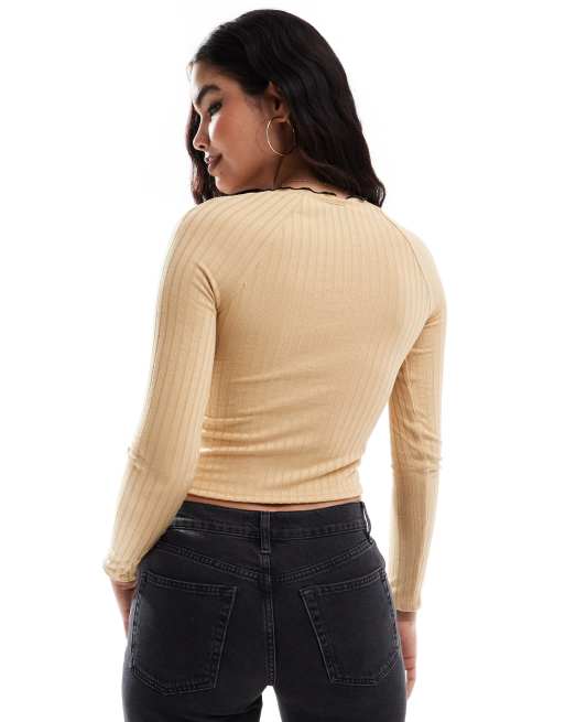 Vero Moda - Top van jersey met vierkante hals en geschulpte zoom in beige, 4 van 4