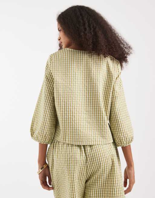 Vero Moda - Top verde a cuadros vichy con lazada delantera (parte de un conjunto), 4 de 4