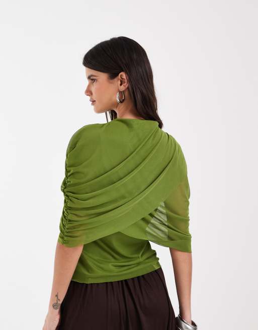 Vero Moda - Top verde con media manga y detalle de capa, 4 de 4