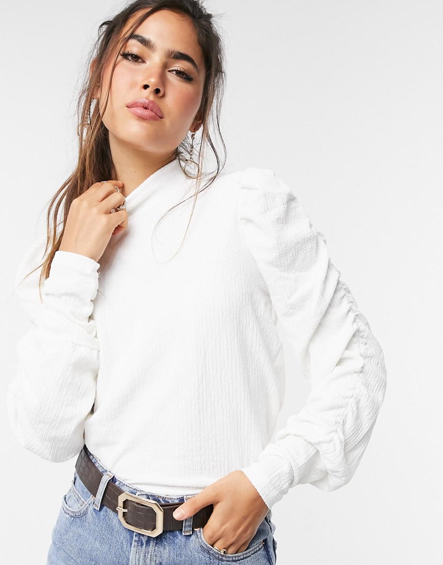 Vero Moda top with high neck and gathered sleeves in white