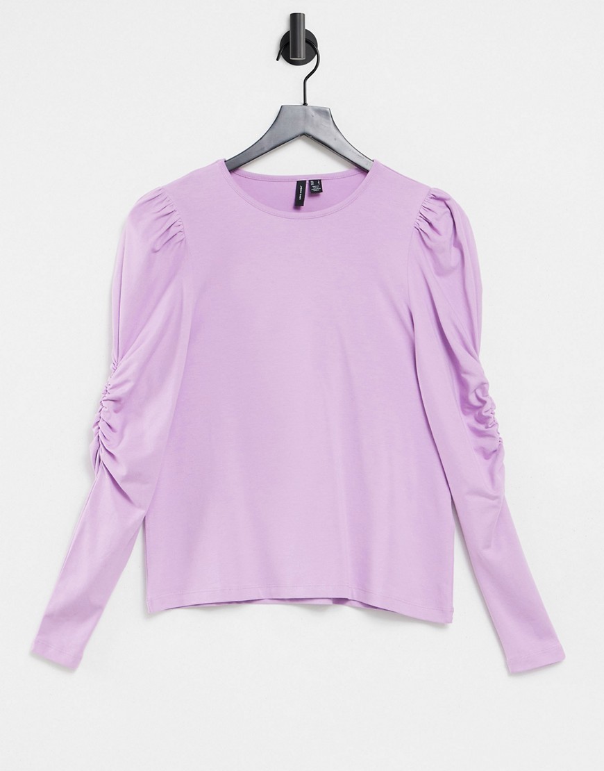 Vero Moda top with puff sleeves and deep cuffs in lilac-Purple