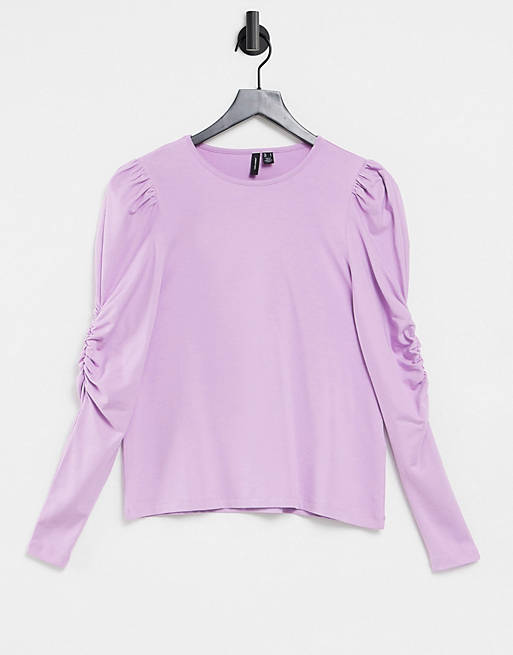 Vero Moda top with puff sleeves and deep cuffs in lilac