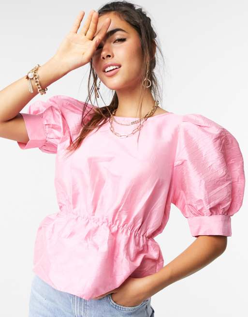 Pink puff sleeve online blouse