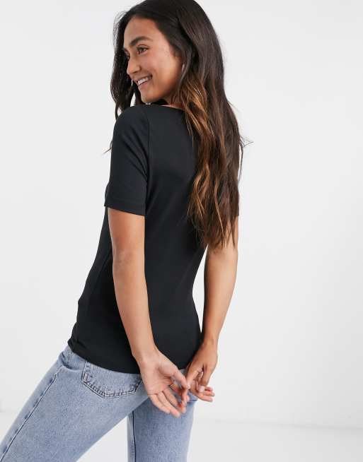 Vero Moda top with slashed neck in black, 2 of 4