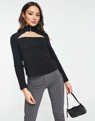 Vero Moda long sleeve cut out top with zip detail in black - ASOS Price Checker