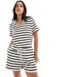 [Vero Moda] Vero Moda towelling shorts in mono stripe (part of a set)-Multi L BIRCH BLACK