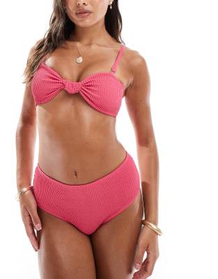 Vero Moda - Trägerloses Bikinioberteil in Pink mit mit Knitterstruktur-Rosa