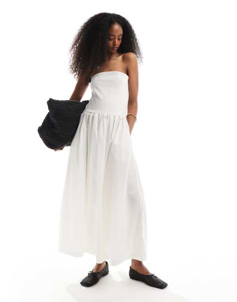 Vero Moda – Trägerloses Midikleid in Weiß - view 1