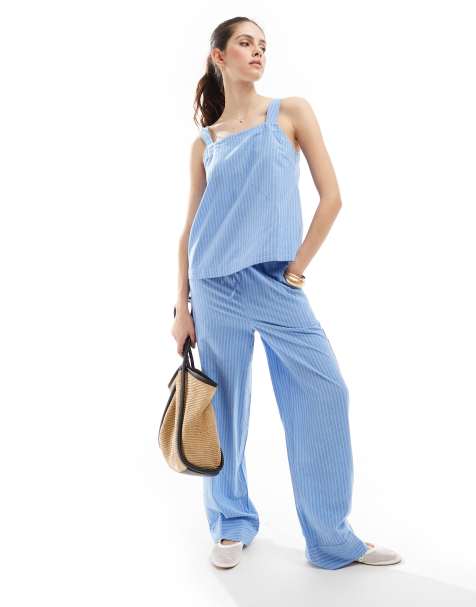 Vero Moda – Trägertop aus Baumwolle in Blau gestreift mit eckigem Ausschnitt, Kombiteil - view 1