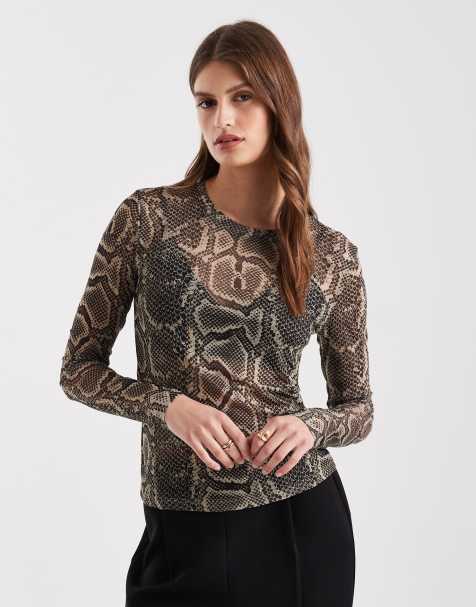 Vero Moda – Transparentes, langärmliges Netzstoff-Oberteil mit Schlangenmuster - view 1