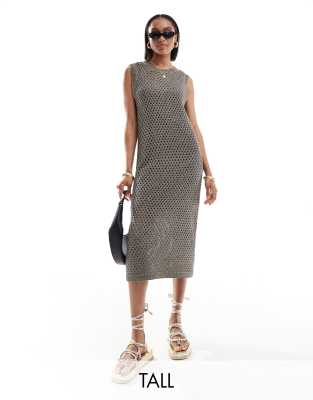 Vero Moda - Transparentes Midi-Strickkleid in Metallic-Braun