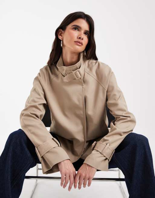 Vero Moda - Trench corto con collo a imbuto color visone argento