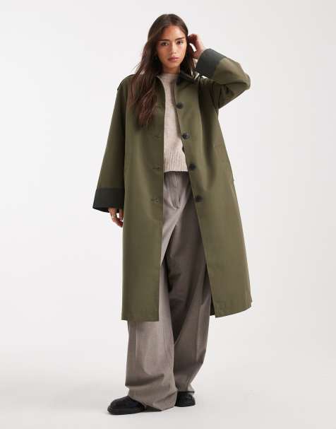 Vero Moda - Trench kaki con bottoni e colletto a contrasto - view 1