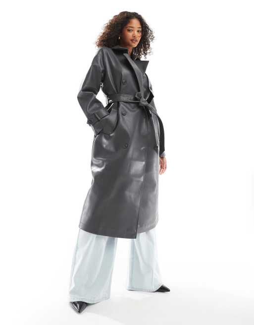 Vero Moda - Trench taglio lungo in pelle sintetica grigio asfalto
