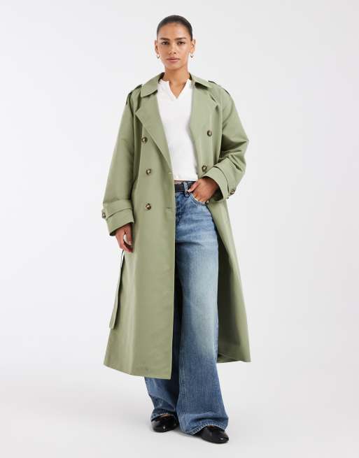 Vero Moda - Trench taglio lungo verde olio con cintura