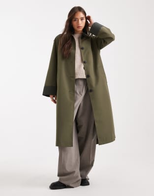 Vero Moda - Trenchcoat in Khaki mit Kontrastkragen und Knopfleiste-Grün