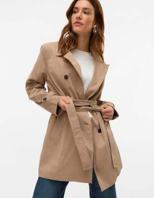 Vero Moda - Trenchcoat in Silber-Nerzbraun-Weiß