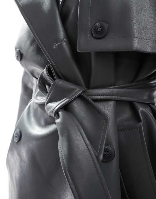 Vero Moda - Trenchcoat met imitatieleer met lange pasvorm in asfaltgrijs, 2 van 4