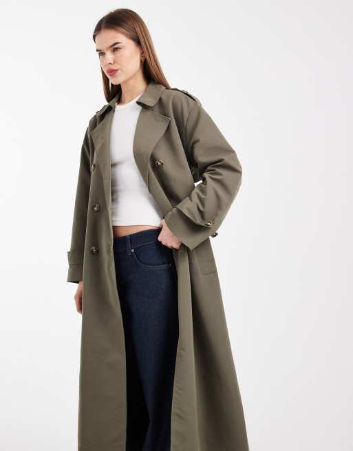 Vero Moda - Trenchcoat met lange pasvorm en ceintuur in kalamata groen, 3 van 4