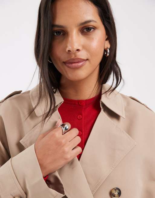 Vero Moda - Trenchcoat met lange pasvorm en riem in stone, 4 van 4