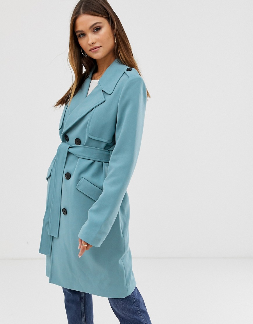 Vero Moda - Trenchcoat met riem en kleurvlakken-Blauw