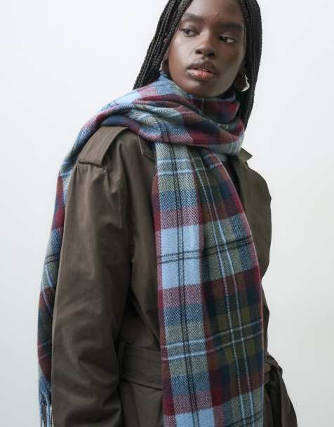 Vero Moda tørklæde med frynser i bordeaux ternet tweed - view 1